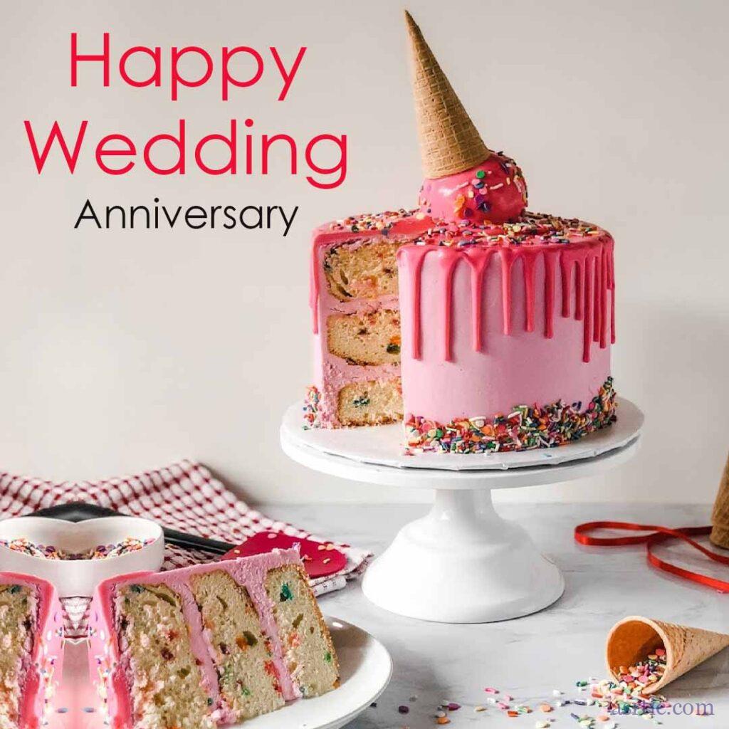 Wedding Anniversary Quote with a Strawberry-Themed Cake and Ice Cream