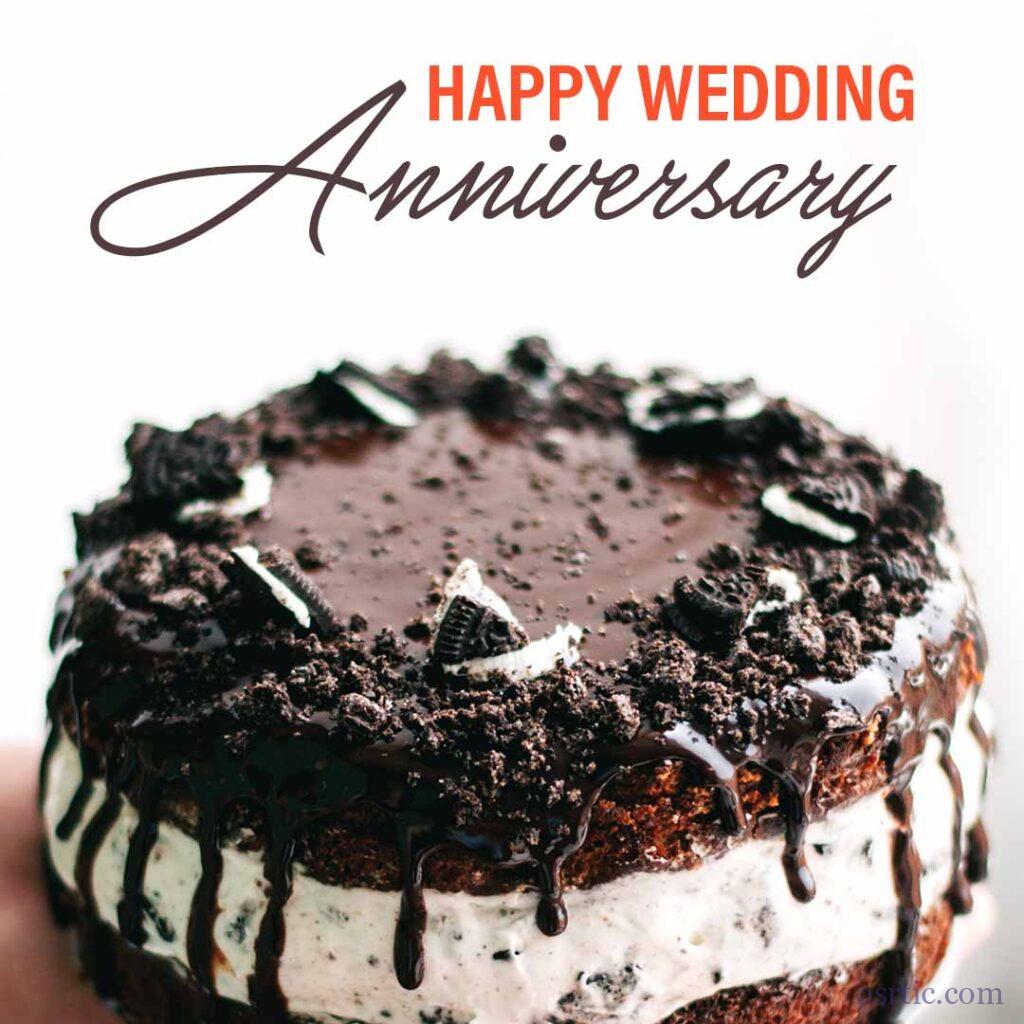 A decadent chocolate cake with Oreo icing, ideal for an anniversary celebration.