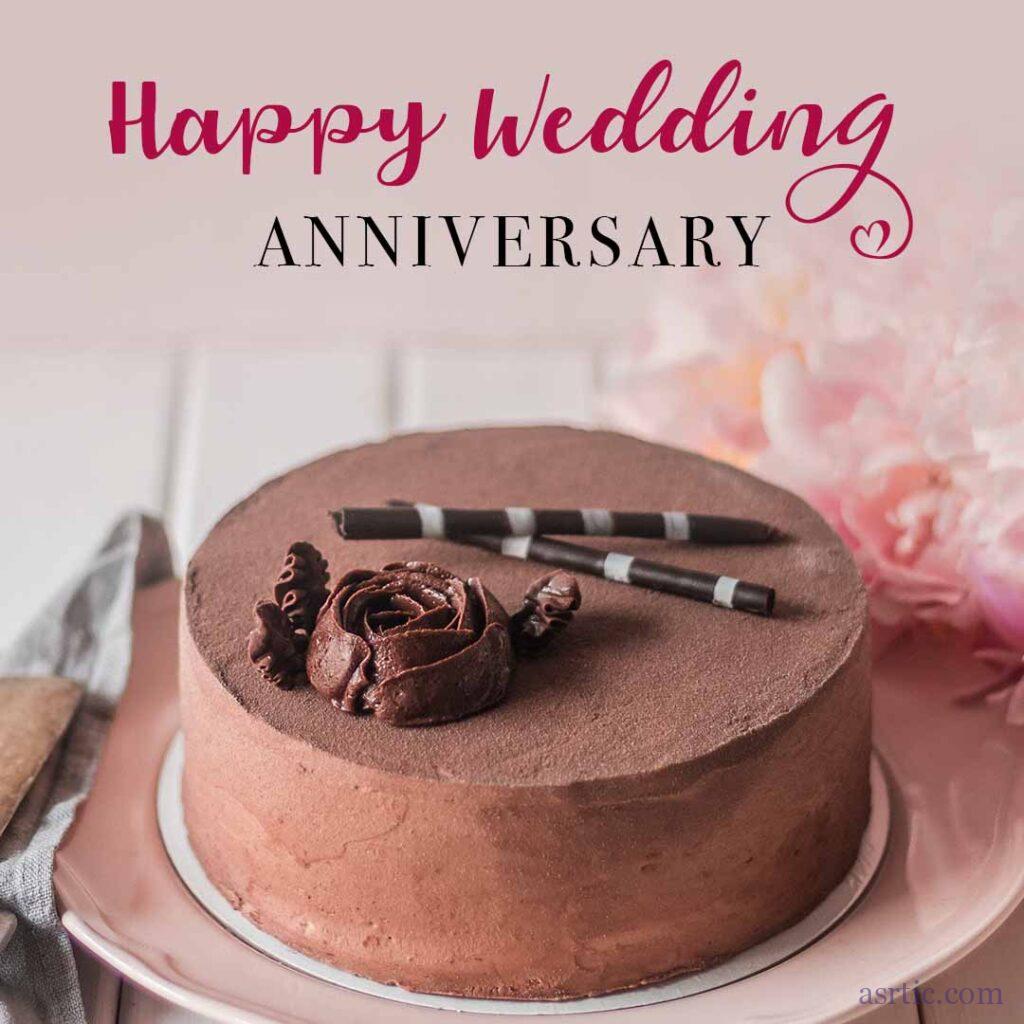 A rich and moist chocolate cake with a touching wedding anniversary quote.