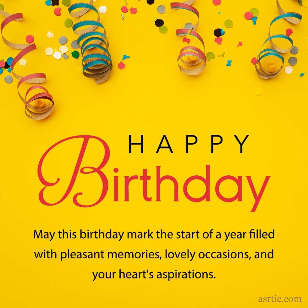 A happy birthday quote on yellow background with paper confetti