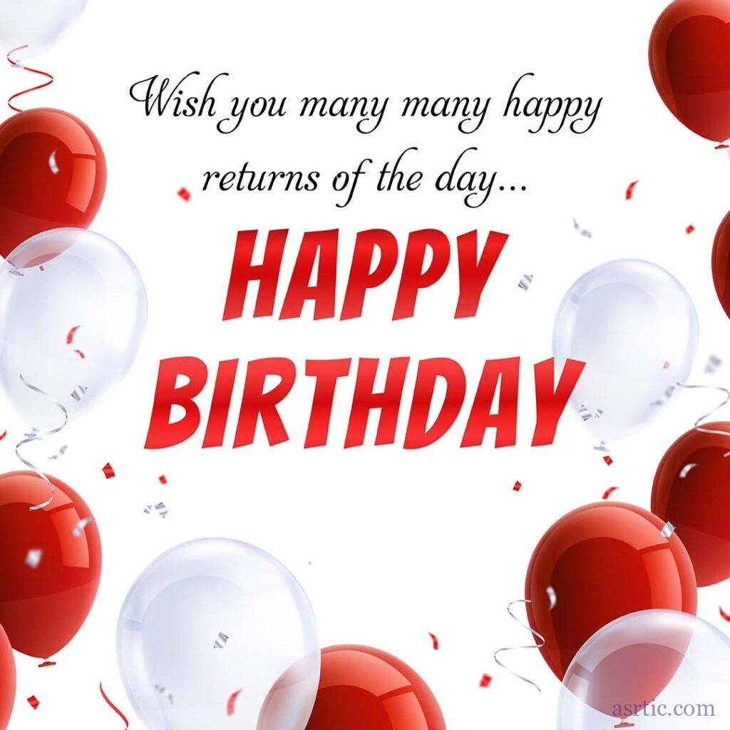 An image of happy birthday quote with red and white balloons and confetti
